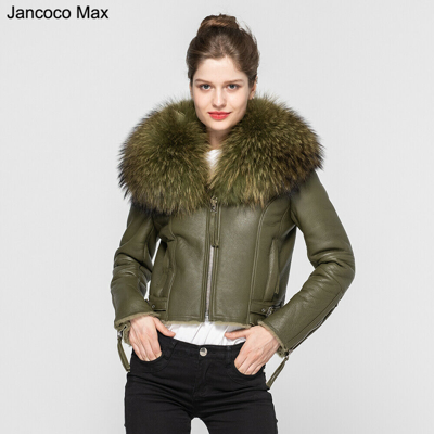 Pre-owned Jancoco Max Women Real Leather Jackets Large Fur Collar Coats Fur Lined Winter Luxury 37009