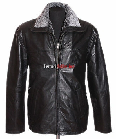 Pre-owned Fc Freeman Black Lambskin Leather Jacket Coat Smart Removable Fur Collared Jacket