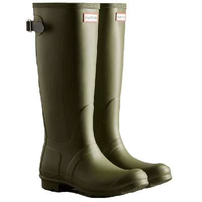 Pre-owned Hunter Womens Original Back Adjustable Wellington Boots Olive
