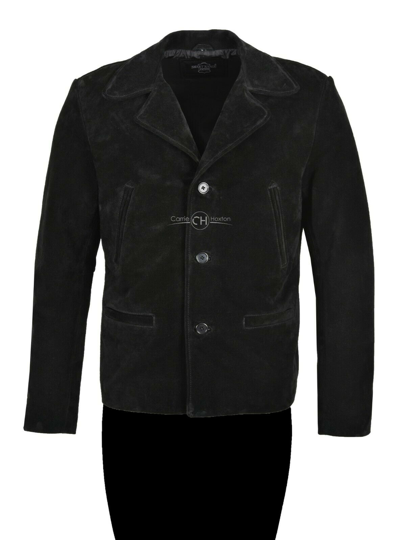 Pre-owned Smart Range Leather Men's Leather Jacket Black Suede Classic Collared Blazer Casual 70's Fashion