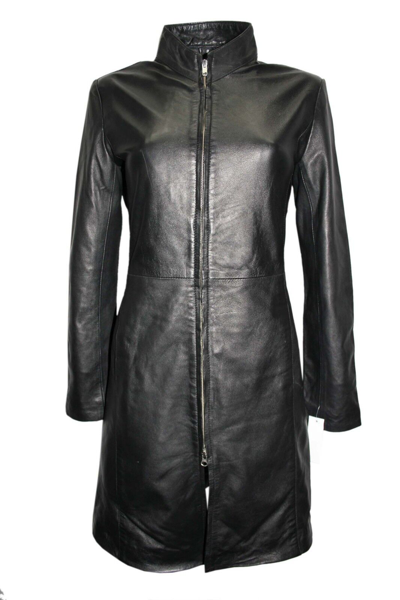 Pre-owned Itallian Leather Ladies Gothic Trench Coat Jacket Black Real Nappa Leather Casual Style Design