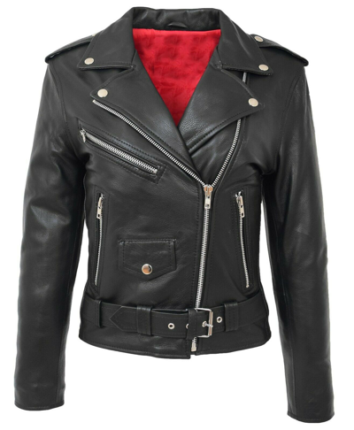 Pre-owned House Of Leather Ladies Real Leather Biker Jacket Cross Zip Fastening Brando Style Holly Black