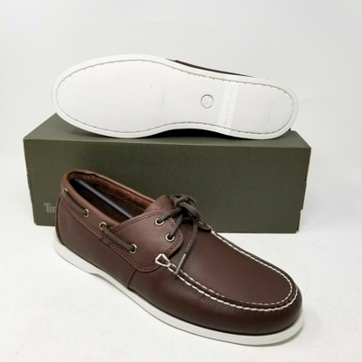 Pre-owned Timberland Classic Cedar Bay Boat Shoe Dark Brown White Sole Tb0a199t D47 Casual
