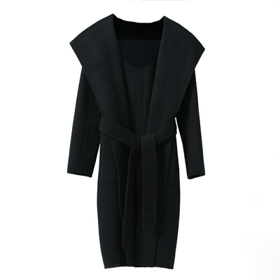 Pre-owned Jancoco Max Women Real Wool Coats Winter Fashion Cashmere Jackets With Hood Black 38700