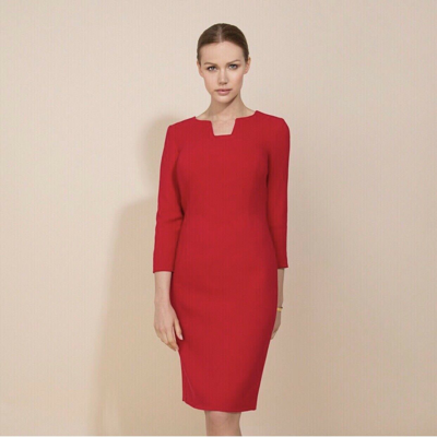 Pre-owned Style Red Wool Crepe Bodycon Dress Kotys Size 8 Uk Designer Clearance