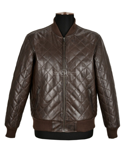 Pre-owned Smart Range Mens 70s Quilted Bomber Leather Jacket Brown Street Inspired Retro Jacket