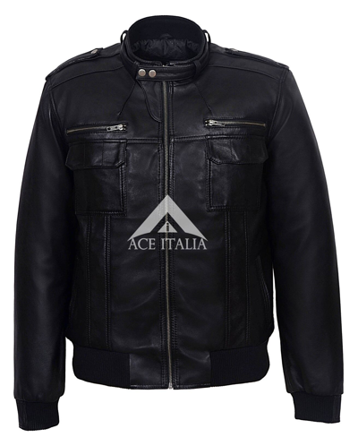 Pre-owned Smart Men's Leather Jacket Black Biker Motorcycle Style 100% Real Napa Jacket 2825