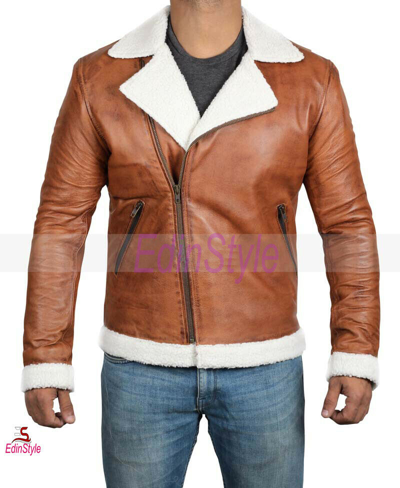 Pre-owned Edinstyle Genuine Sheep Leather Men's Faux Fur Lined Biker Jacket Leather Winter Jacket