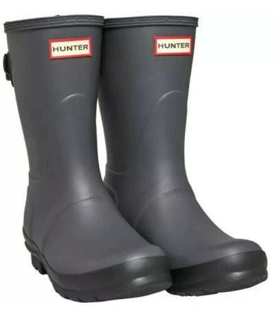 Pre-owned Hunter Womens Original Back Adjustable Short Wellington Boots Grey. Uk 6