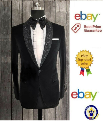Pre-owned Cavalier Men Party Wedding Designer Bespoke Black Hand Embroidered Tuxedo Classic Blazer