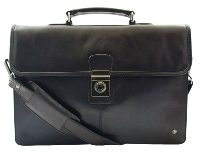 Pre-owned House Of Luggage Real Leather Slimline Briefcase Business Office Messenger Shoulder Bag Black
