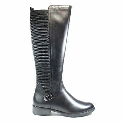 Pre-owned Tamaris 25511 001 Black Leather/textile Womens Long Leg Boots