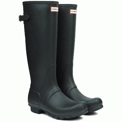 Pre-owned Hunter Womens Original Back Adjustable Wellington Boots Black