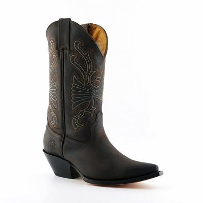 Pre-owned Grinders Buffalo Brown Mens Ladies Cowboy Western Slip On Pointed Leather Boots
