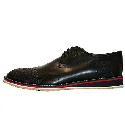 Pre-owned Peppeshoes Modello Rozzo - Handmade Italian Black Oxfords Dress Shoes - Cowhide Smooth Leat