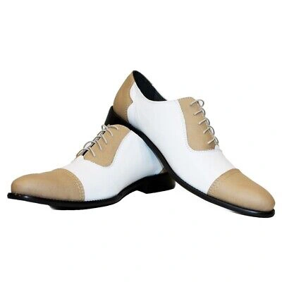 Pre-owned Peppeshoes Modello Feteross - Handmade Italian White Oxfords Dress Shoes - Cowhide Smooth L