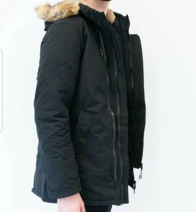 Pre-owned X Mr T By F.t. Etreme Men's Winter Coat Black 3/4 Hooded Parka Double Zip Size L