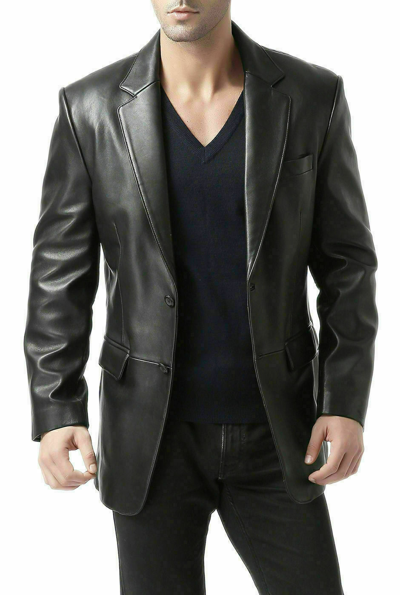Pre-owned Claw Intl Men's Genuine Soft Lambskin Leather Blazer Jacket 2 Button Coat