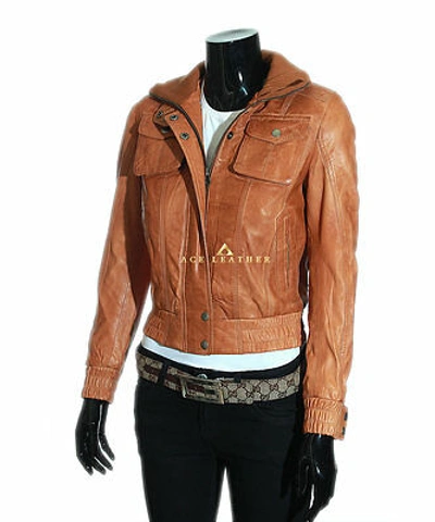 Pre-owned Ace Natalie Tan Biker Style Designer Ladies Retro Real Lambskin Leather Jacket