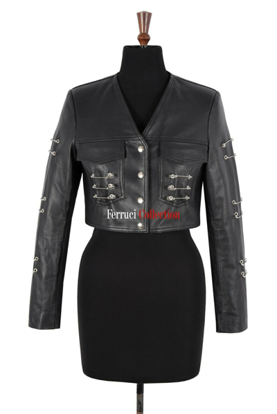 Pre-owned Carrie Ch Hoxton Ladies Cropped Punk Rock Grunge Black Real Leather Edgy Fashion Jacket 7201