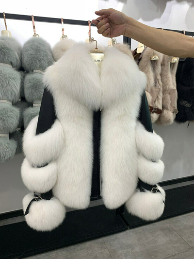 Pre-owned Jancoco Max Real Fur Coat With Leather Fashion Winter Jacket Thick Warm Overcoat 37842