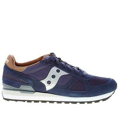 Pre-owned Saucony Men Shoes Blue Navy Fabric Suede Shadow Original Trainer Silver Brown