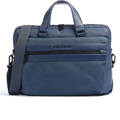 Pre-owned Piquadro Mens Briefcase  Woody Ca5749s117 Blue Nylon Laptop And Business Handbag