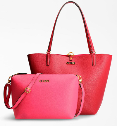Pre-owned Guess Hwvb7455230 Alby Womens Shopping Tote Bag With Snap Closure In Bordo