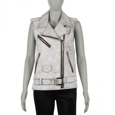 Pre-owned Philipp Plein Couture Zip Leather Waistcoat Jacket Going Crazy White S 07965