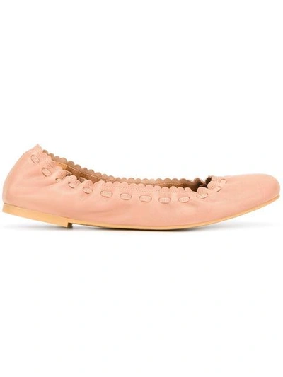 See By Chloé Rex Goat Biscotto Scalloped Flats, Beige In Open Brown