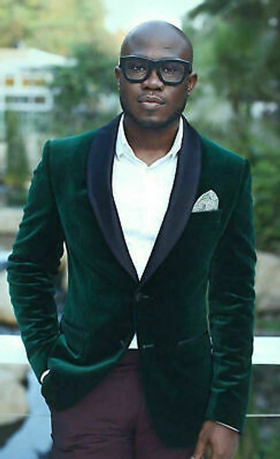 Pre-owned Handmade Men Green Smoking Jacket Designer Elegant Wedding Party Wear Tuxedo Blazers Uk