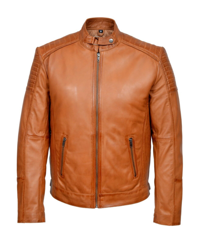 Pre-owned Sr Real Leather Men's Retro 80's Leather Bomber Tan Classic Soft Italian Napa Leather Jacket