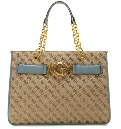 Pre-owned Guess Hwaile P1404 Aileen Tote Shopper Bag Shopping Bag Woman Logo Denim Blue