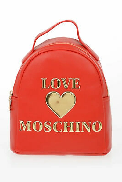 Pre-owned Moschino Women Backpacks And Bum Love Faux Leather Padded Shiny Heart Backpack