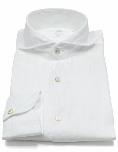Pre-owned Finamore 1925 Shirt In White In Linen With Shark Collar Regeur280