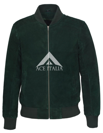 Pre-owned Smart Range Leather 70s Mens Bomber Jacket Classic Retro Varsity Green Real Suede Leather Jacket 275