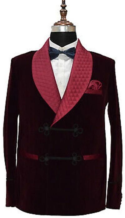 Pre-owned Handmade Men Burgundy Smoking Jacket Designer Elegant Luxury Stylish Party Wear Blazer K