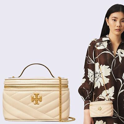 Pre-owned Tory Burch Kira Chevron Cream Mini Vanity Case/shoulder