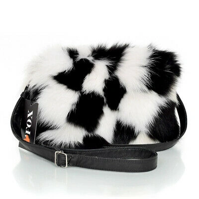 Pre-owned Fox Black-white  Fur Crossbody Bag White-black Fur Shoulder Bag Fur Handbag