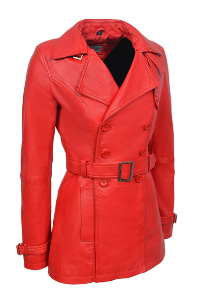 Pre-owned Carrie Hoxton Ladies Samantha Fashion Casual Style Red Nappa Leather Trench Coat Jacket
