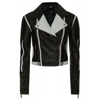 Pre-owned Of The Realm Branded Monochrome Quilted Ladies Biker Leather Jacket Sizes 6,8,10,14 Xmas Sale