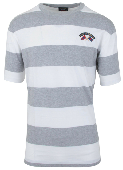 Pre-owned Paul & Shark Yachting Men's Short Sleeve T-shirt Shirt Crew 2xl Grey Striped