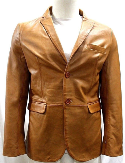 Pre-owned New Look Billy Tailored Fit Smart Look Style 2 Button Tan Napa Leather Blazer Coat