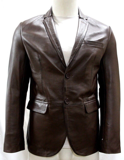 Pre-owned New Look Billy Tailored Fit Smart Look Style 2 Button Brown Napa Leather Blazer Coat