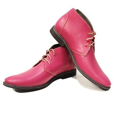 Pre-owned Peppeshoes Modello Pinkuero - Handmade Italian Pink Ankle Chukka Boots - Cowhide Smooth Le