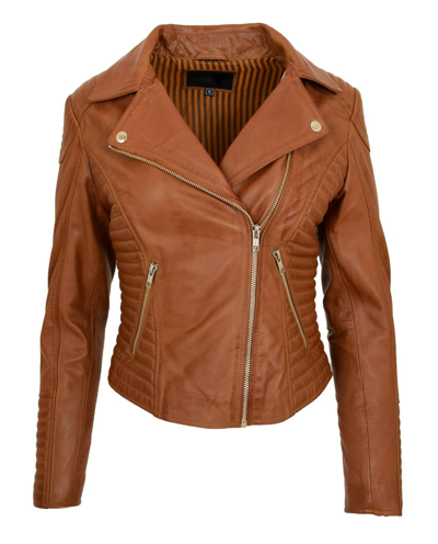 Pre-owned House Of Leather Womens Leather Biker Jacket Cross Zip Slim Fit Casual Style Anna Tan