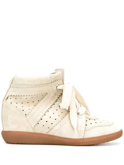 Isabel Marant Buckee Suede And Leather Wedge Sneakers In Gray