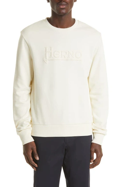 Herno Logo Detail Cotton Sweatshirt In Naturale