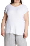 Eileen Fisher Ballet Neck Boxy Rib Organic Cotton Top In White