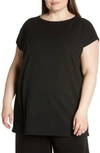 Eileen Fisher Zip Hem Stretch Organic Cotton Tunic Top In Black